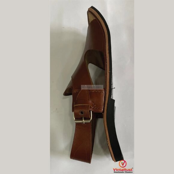 Brown Leather Peshawari Sandals, Men’s Handmade Peshawari Sandals, Comfortable - Picture 6 of 7